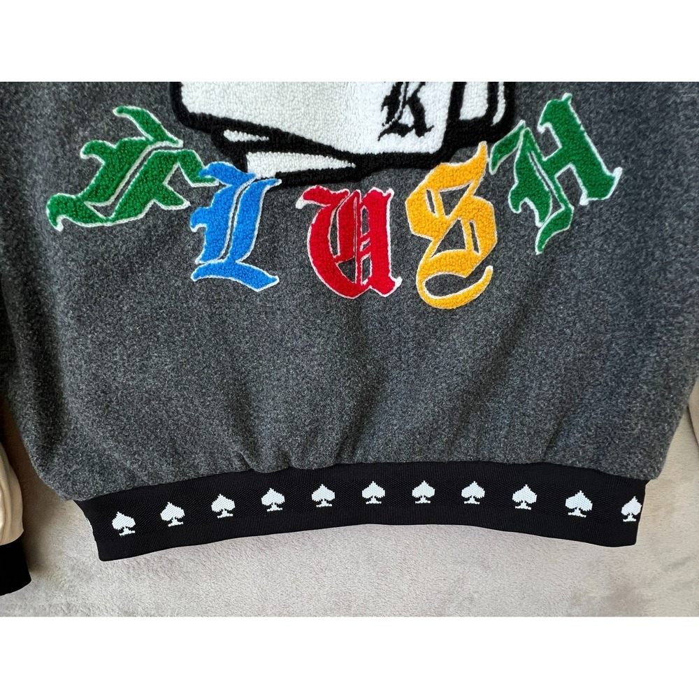 Boohoo MAN Letterman Varsity Bomber Patch Jacket Playing Cards Spade Medium - Picture 5 of 14